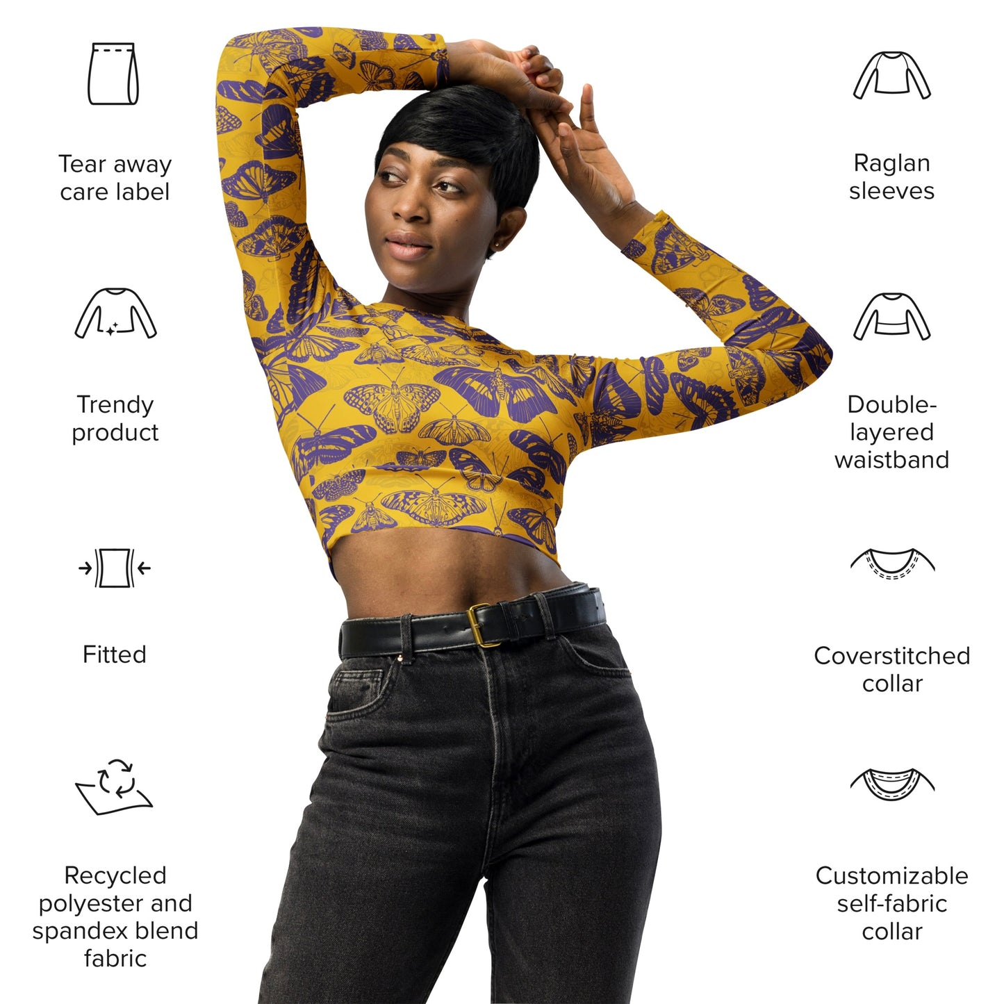 Mariposas de PR Recycled long-sleeve crop top - Oro