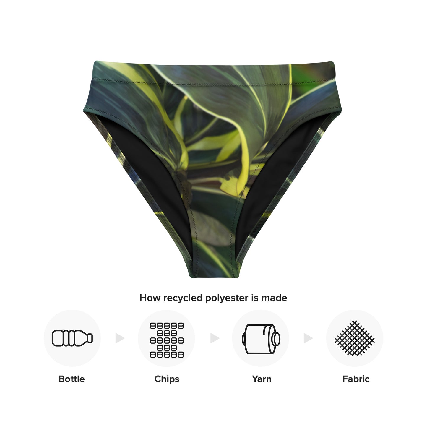 Hawaiian Ti Plant Recycled high-waisted bikini bottom