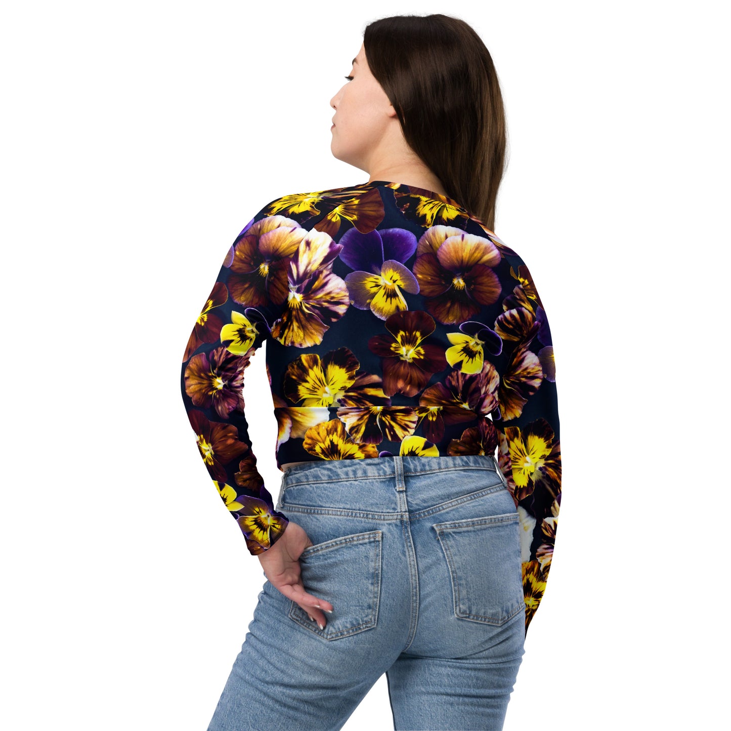 Pansies Recycled long-sleeve crop top