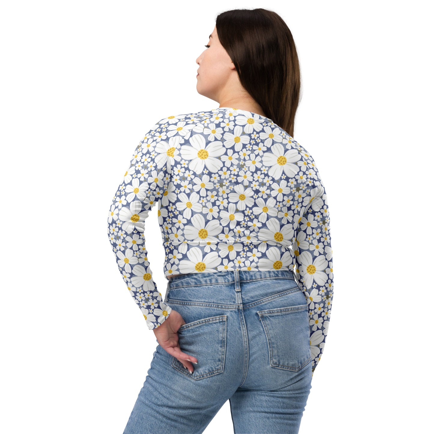 Bidens alba Recycled long-sleeve crop top - Blue