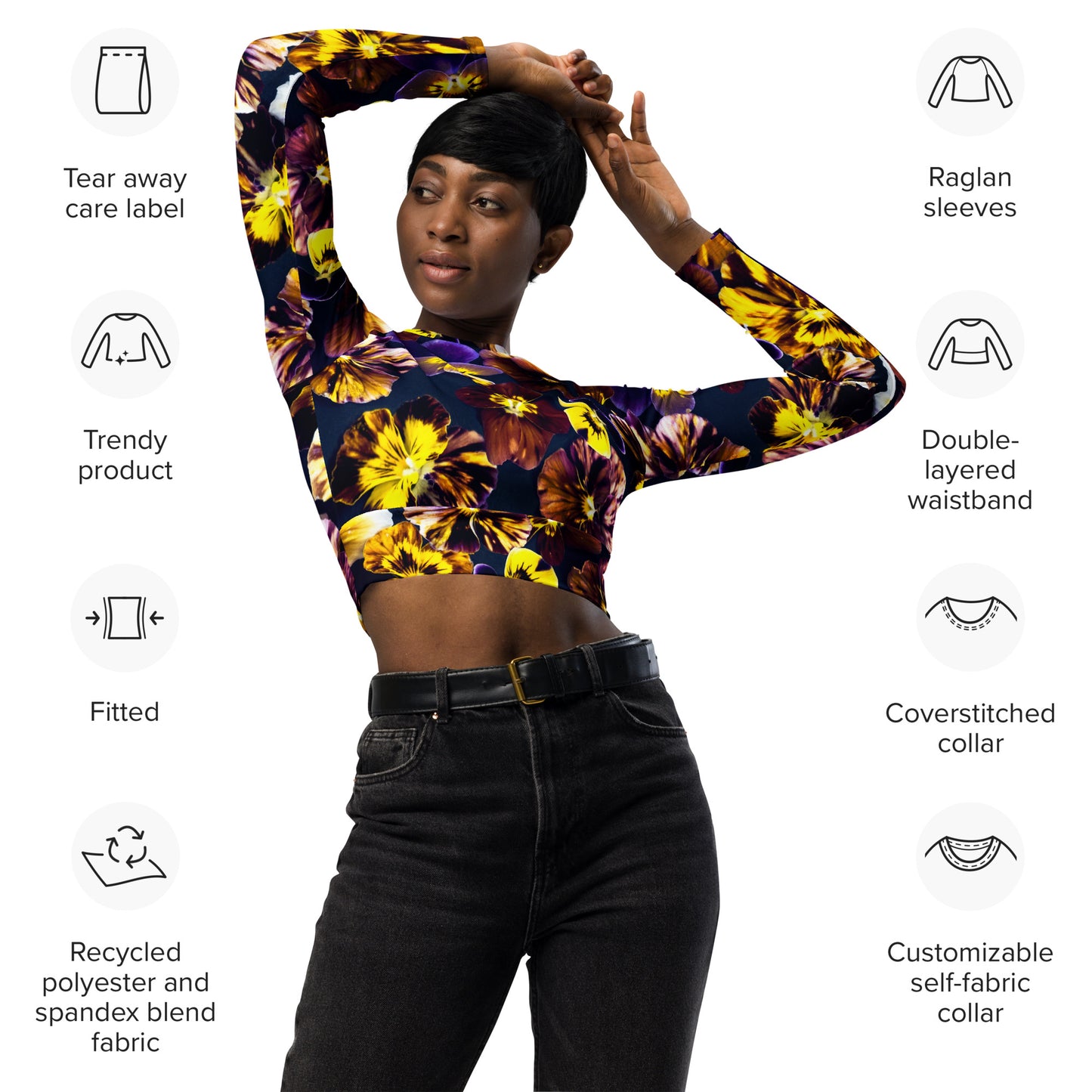 Pansies Recycled long-sleeve crop top