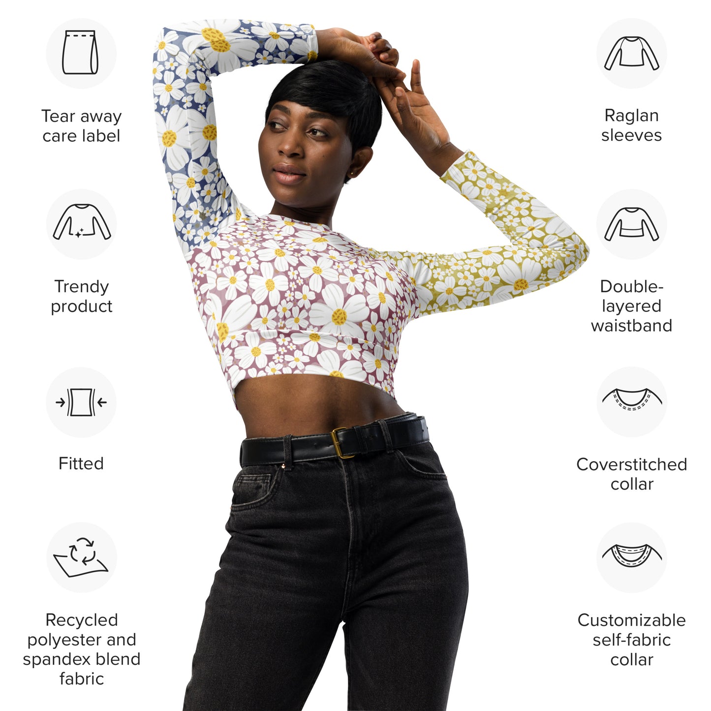 Bidens alba Recycled long-sleeve crop top