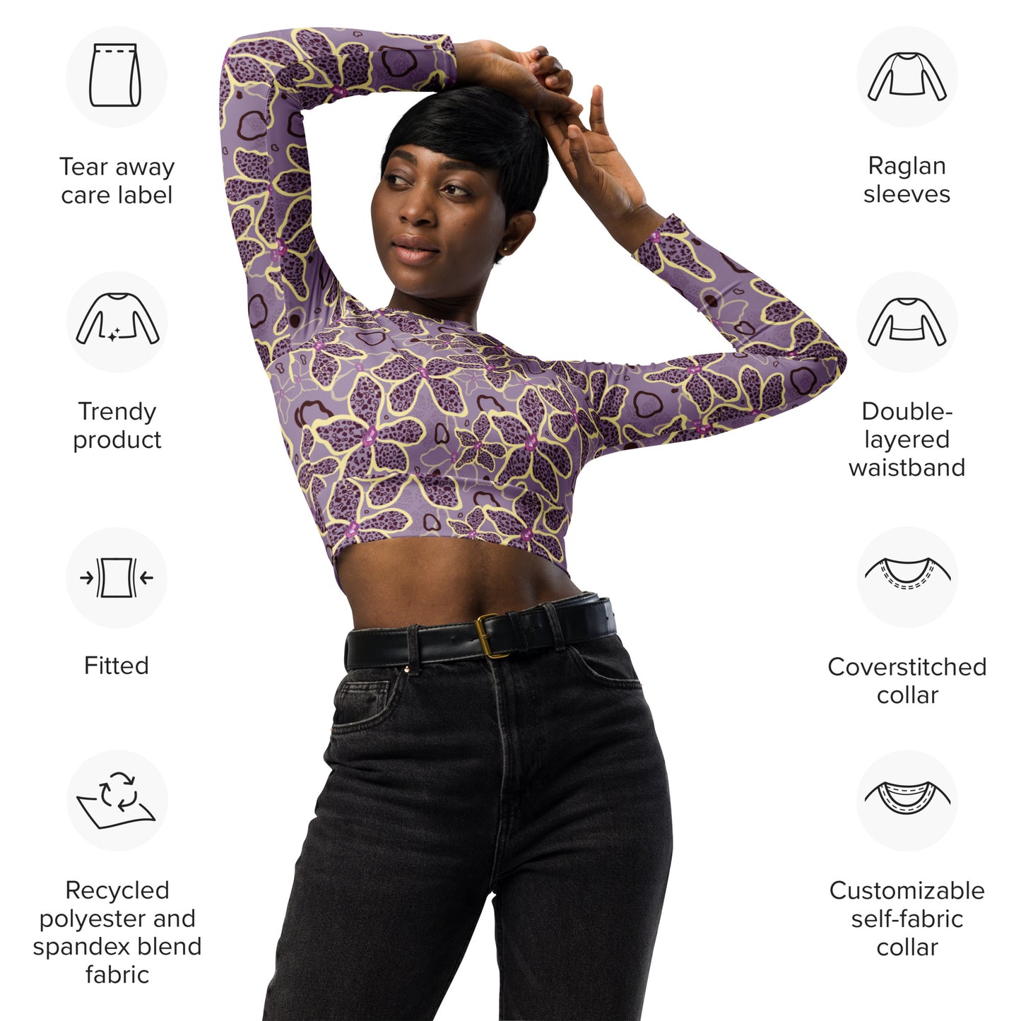 Tiger Orchid Recycled long-sleeve crop top