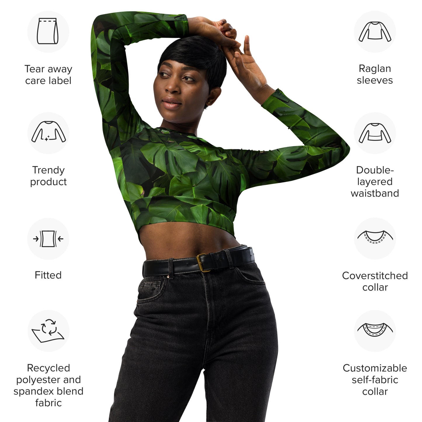 Monstera Recycled long-sleeve crop top