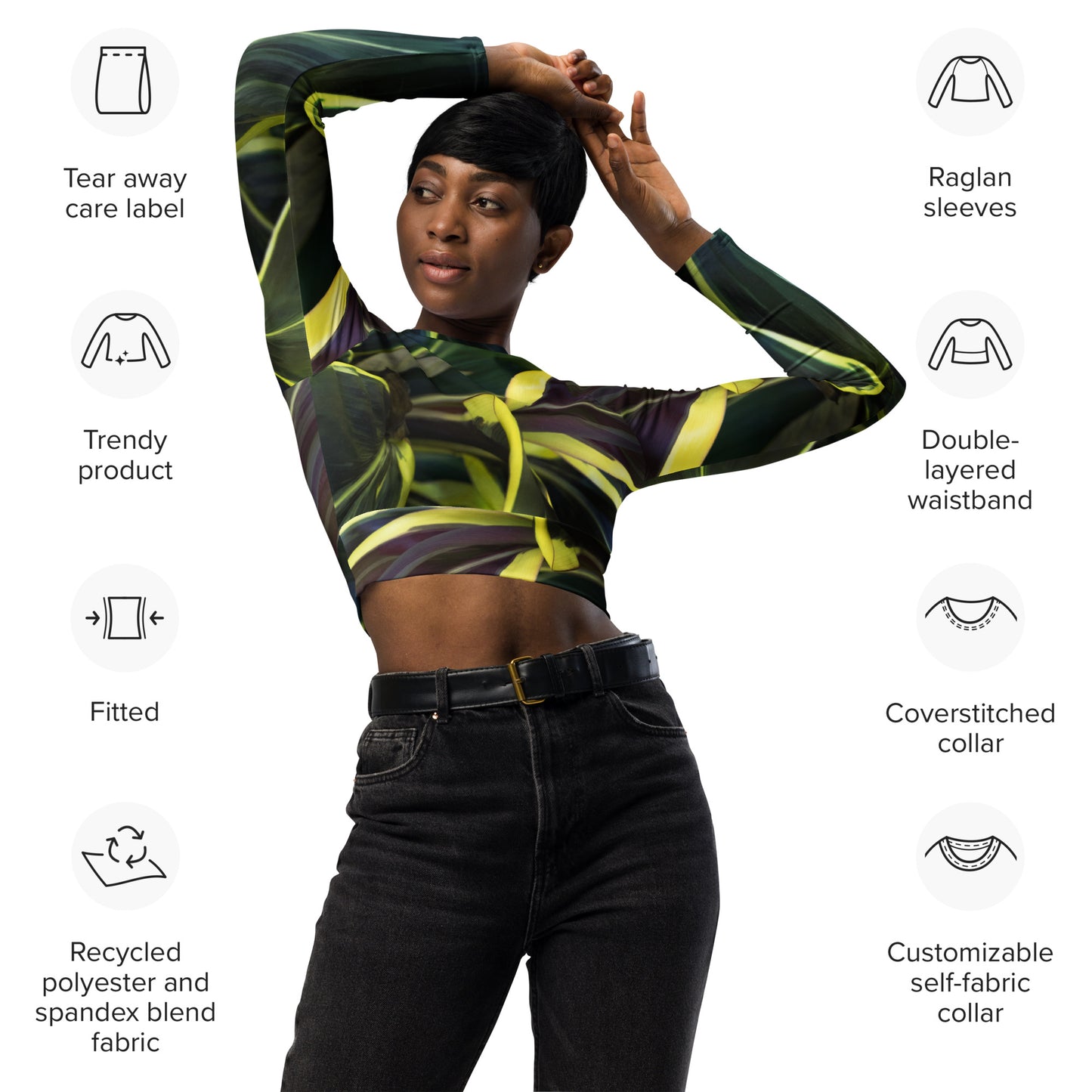 Hawaiian Ti Plant Recycled long-sleeve crop top