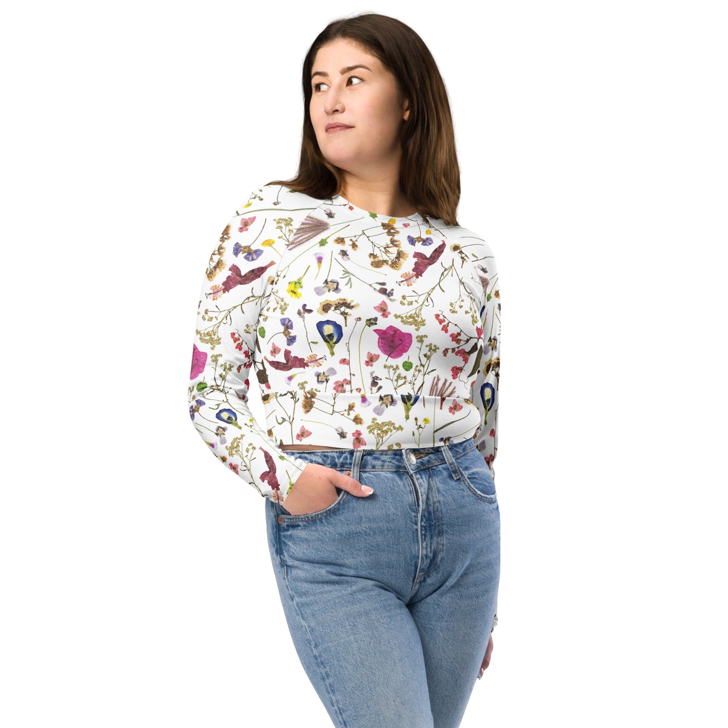 Guánica Flowers Recycled long-sleeve crop top