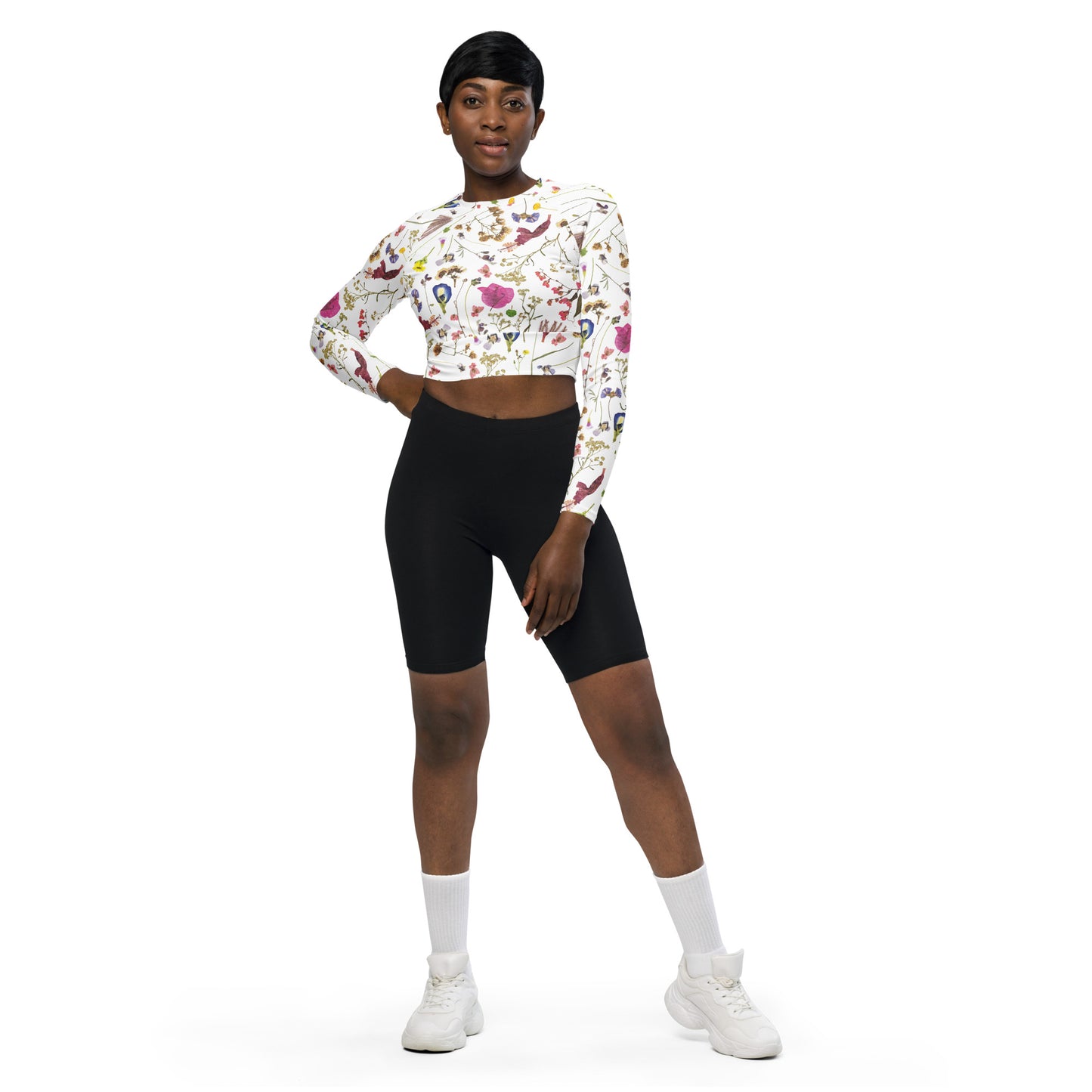 Guánica Flowers Recycled long-sleeve crop top