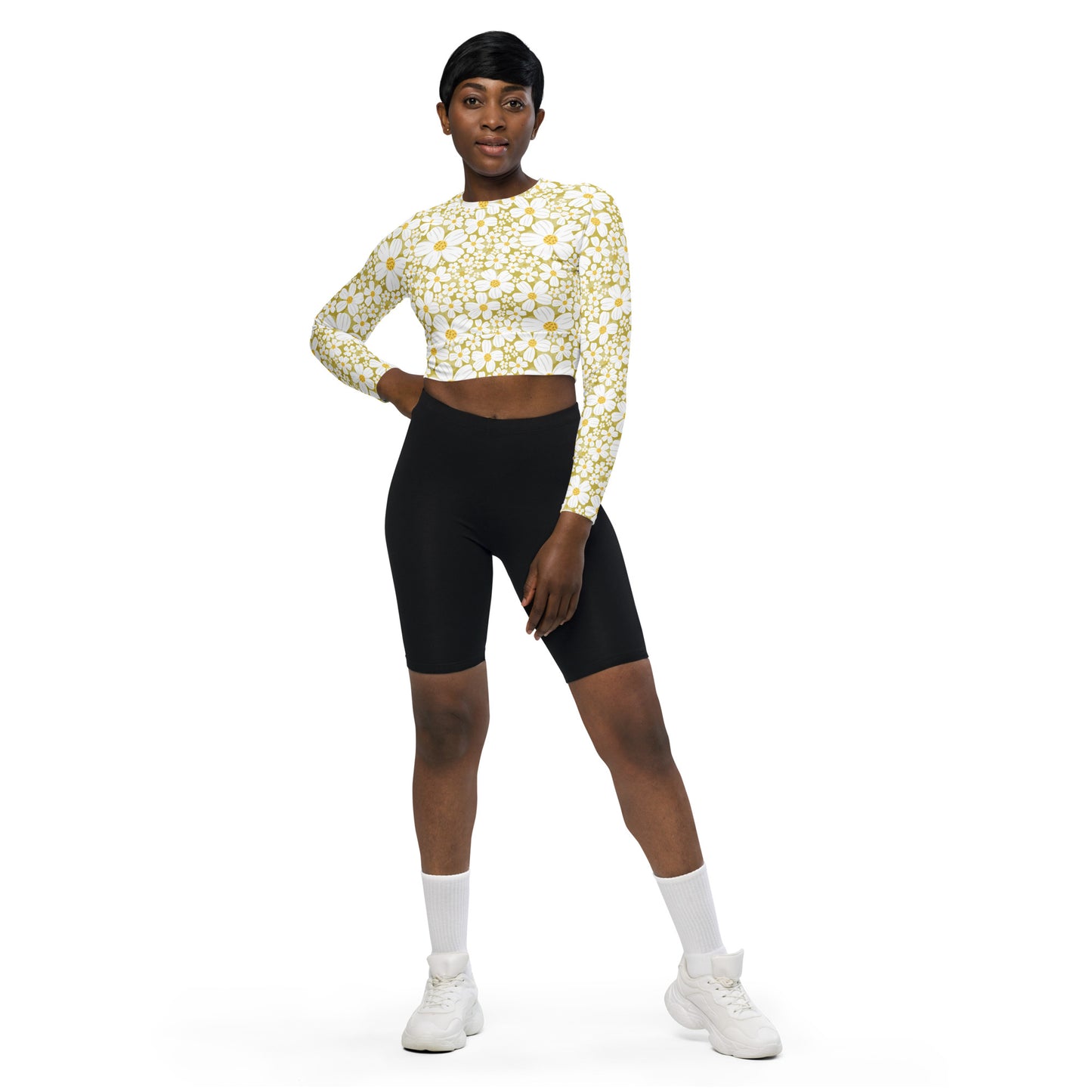 Bidens alba Recycled long-sleeve crop top - Yellow