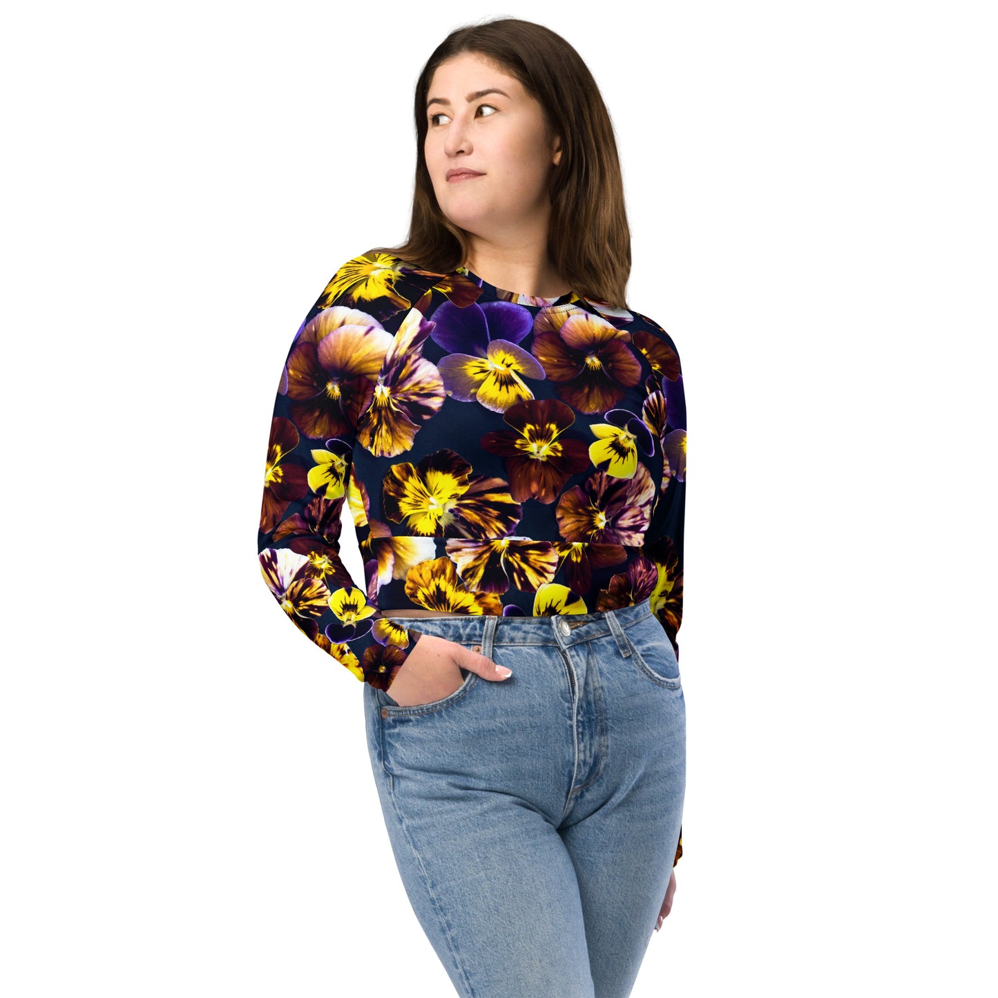 Pansies Recycled long-sleeve crop top