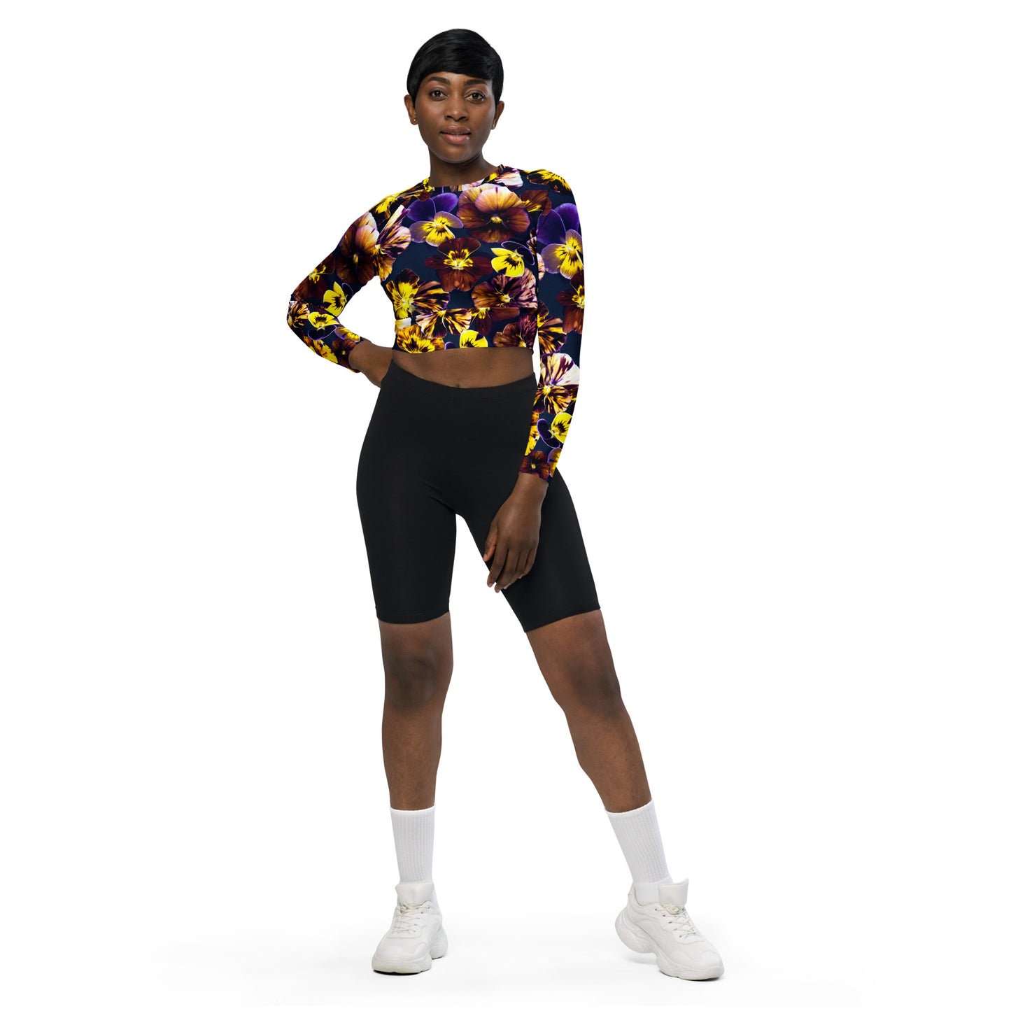 Pansies Recycled long-sleeve crop top