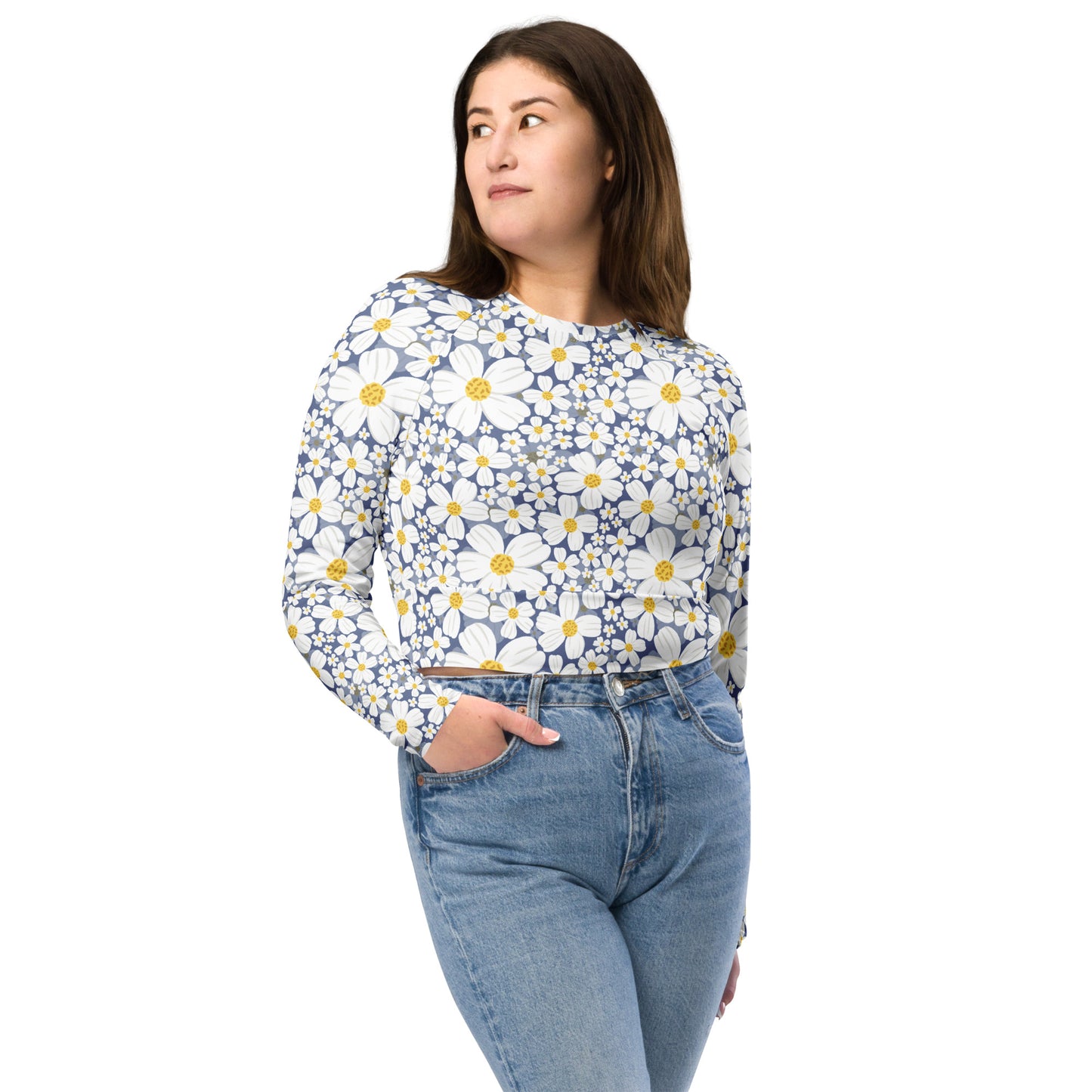 Bidens alba Recycled long-sleeve crop top - Blue