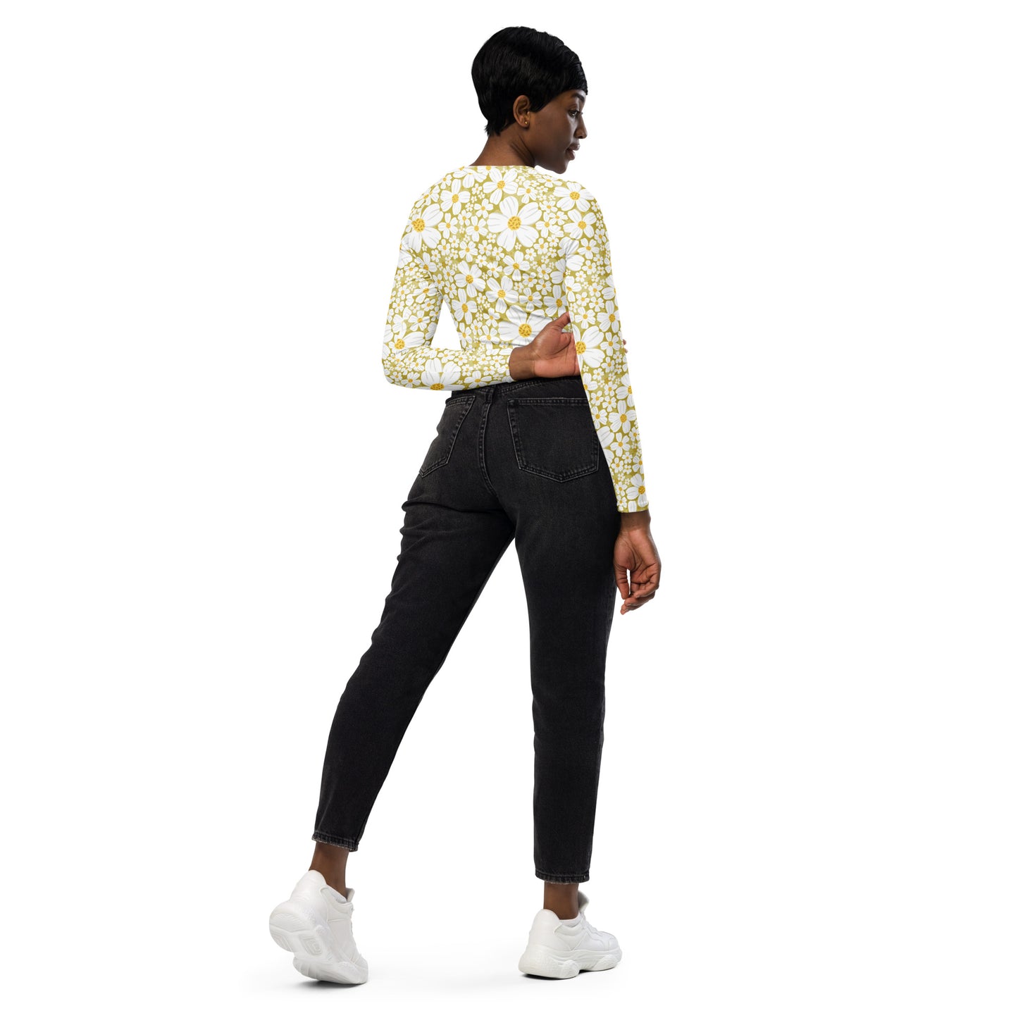 Bidens alba Recycled long-sleeve crop top - Yellow