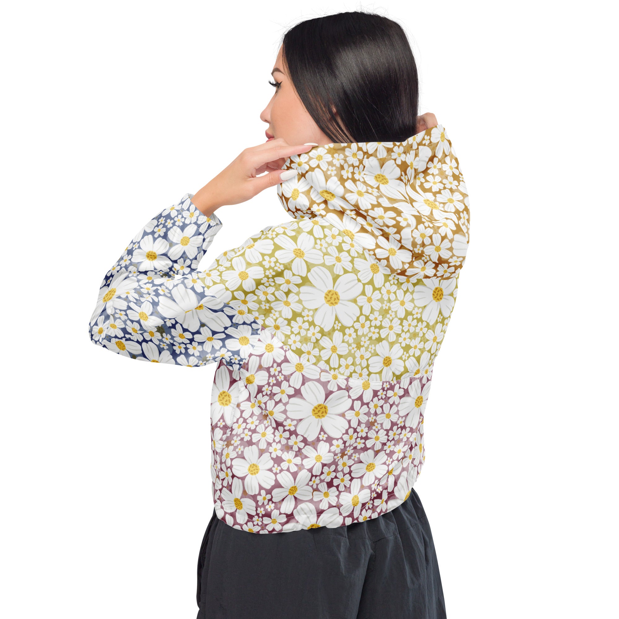 Cannabis Leaf Print pale yellow discount Women’s cropped windbreaker